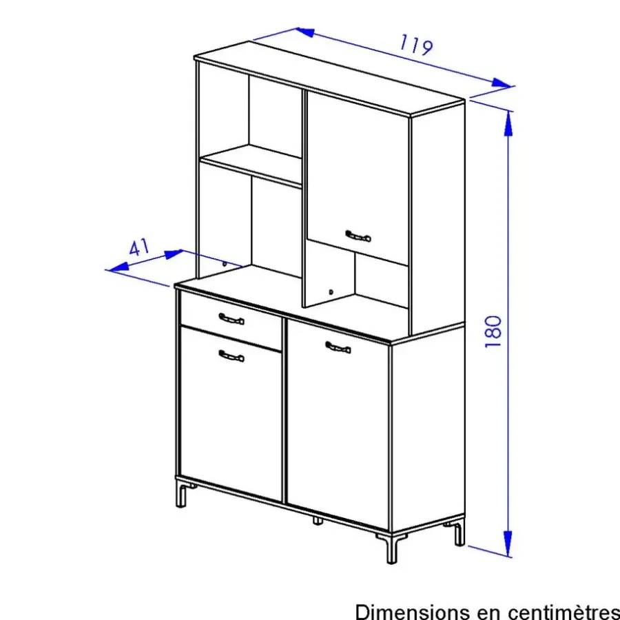 Buffetkasten-DIAGONE Microgolfkast Manchester - 119 x 41 x 180 cm - Helvezia Oak-design