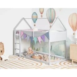 1-Persoons Bedden-Beliani DIENNE - Kinderbed - Grijs - 90 x 200 cm - Dennenhout