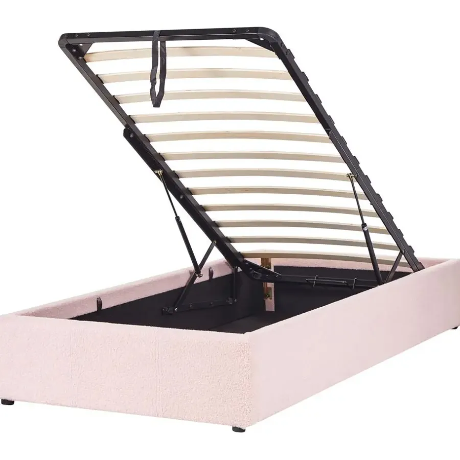 1-Persoons Bedden-Beliani DINAN - Eenpersoonsbed - Roze - 90 x 200 cm - Bouclé