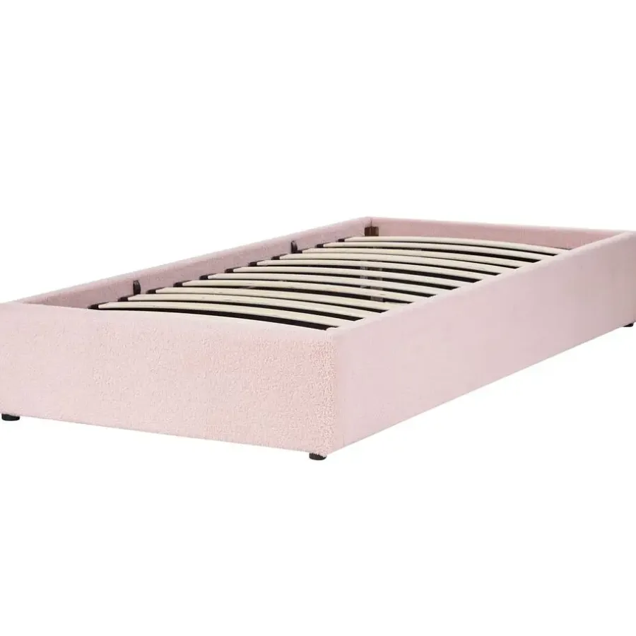1-Persoons Bedden-Beliani DINAN - Eenpersoonsbed - Roze - 90 x 200 cm - Bouclé