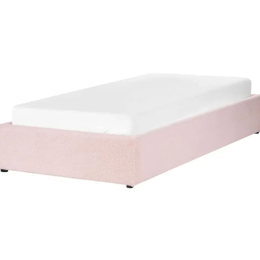 1-Persoons Bedden-Beliani DINAN - Eenpersoonsbed - Roze - 90 x 200 cm - Bouclé