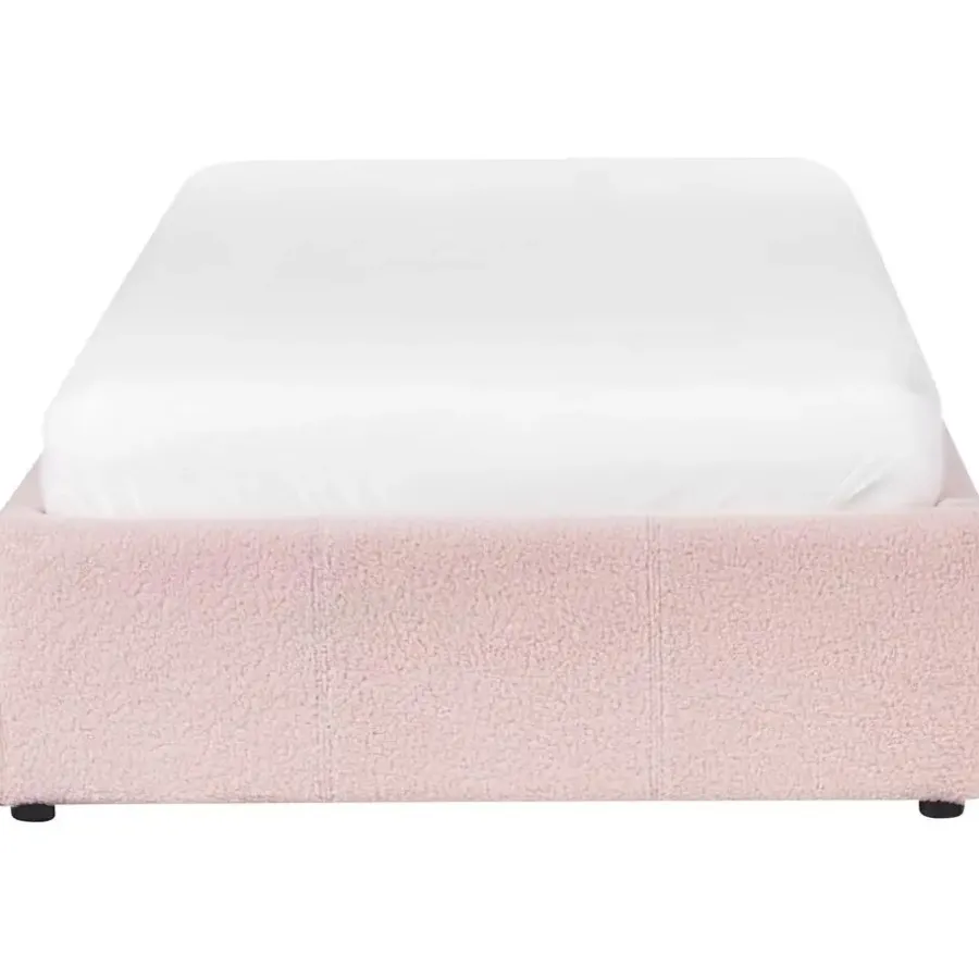 1-Persoons Bedden-Beliani DINAN - Eenpersoonsbed - Roze - 90 x 200 cm - Bouclé