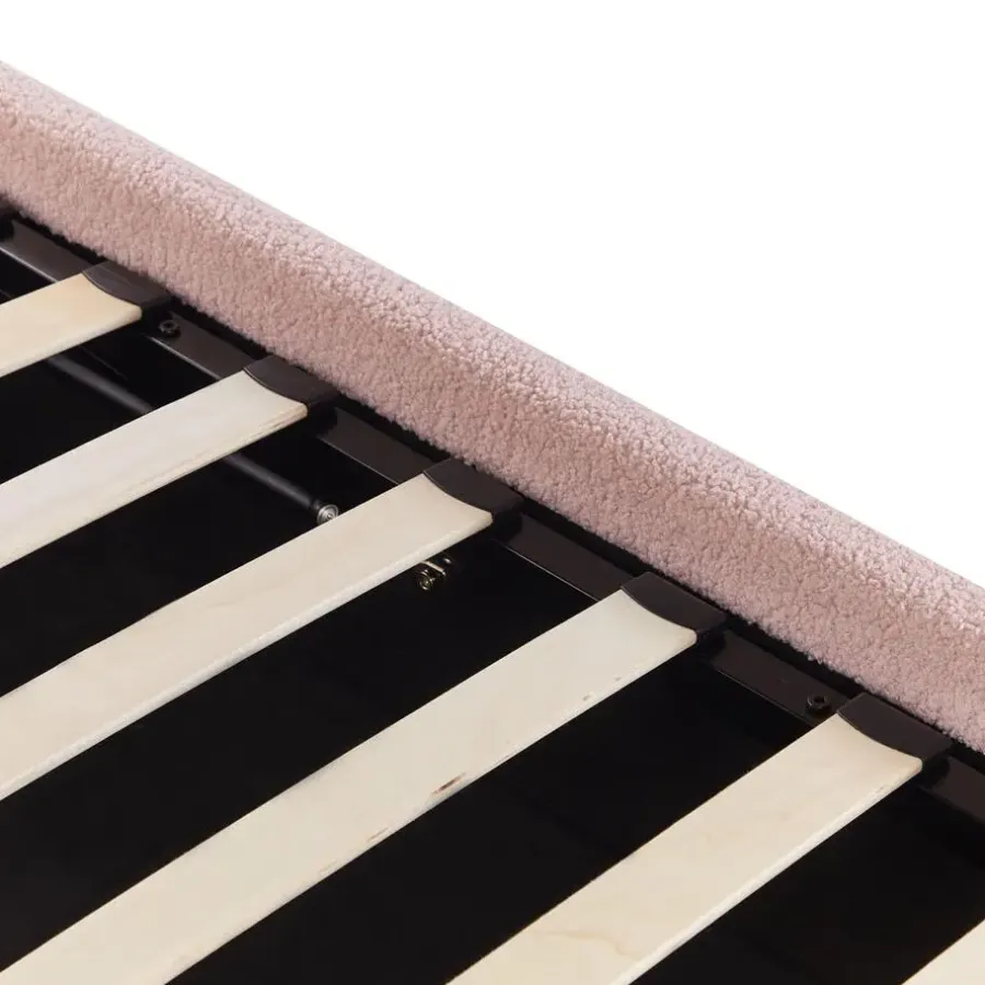 1-Persoons Bedden-Beliani DINAN - Eenpersoonsbed - Roze - 90 x 200 cm - Bouclé