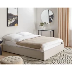 Beliani DINAN - Tweepersoonsbed - Lichtbeige - 140 x 200 cm - Polyester