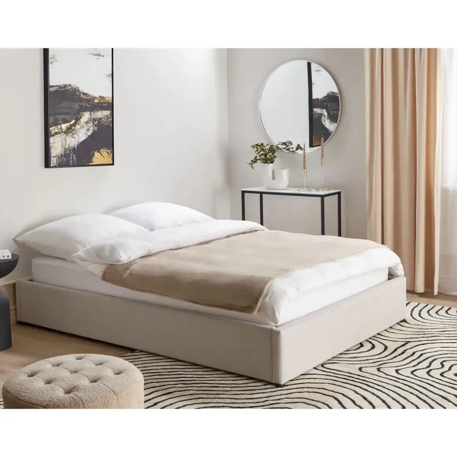 Beliani DINAN - Tweepersoonsbed - Lichtbeige - 140 x 200 cm - Polyester