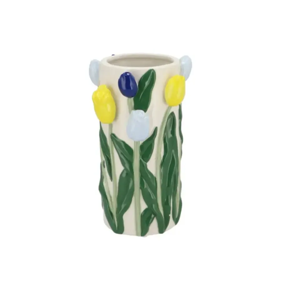 Vazen-DK Design Bloemenvaas Tulipa - blauw/geel - D14 x H23 cm
