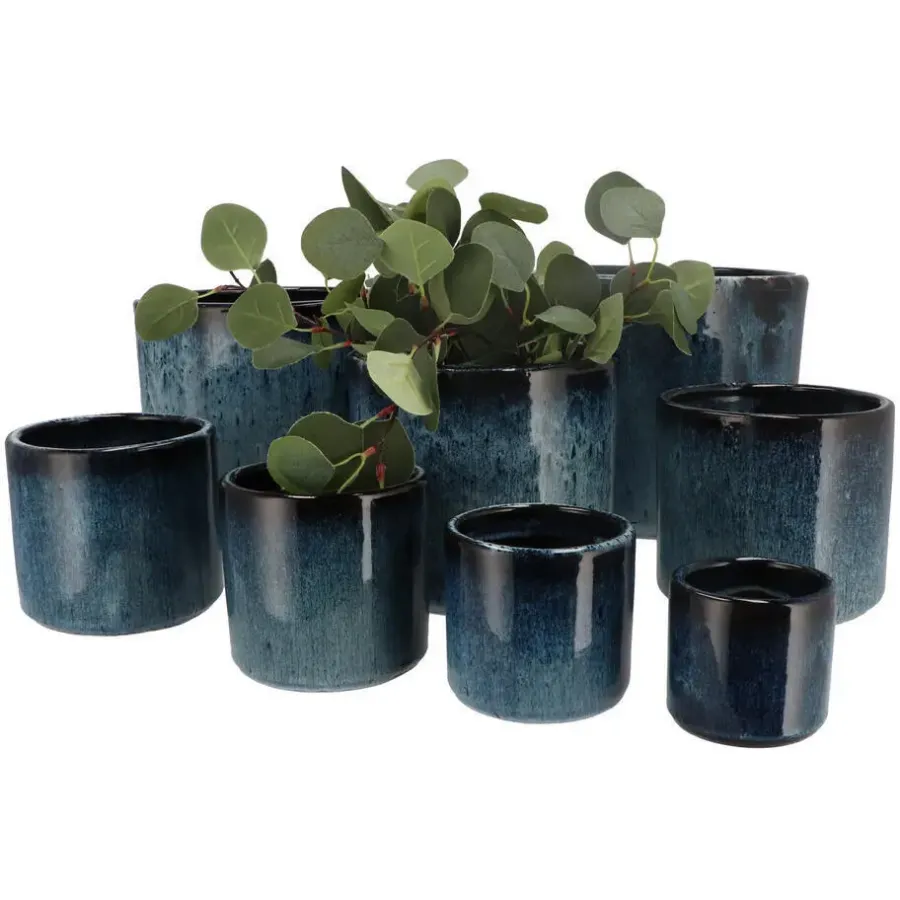 DK Design Bloempot model Blue Glaze - blauw - D12 x H13 cm - ombre