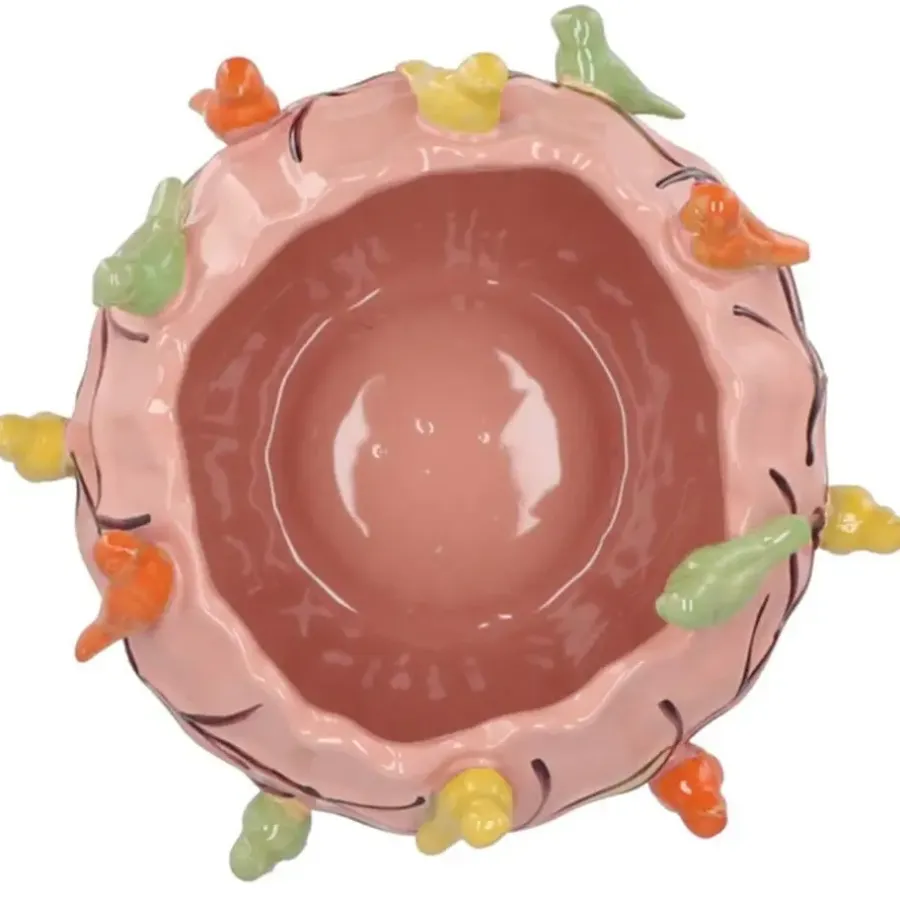 DK Design Bloempot/plantenpot Vogels - roze - D28 x H22 cm