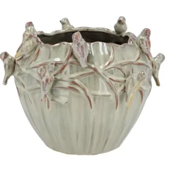 DK Design Bloempot/plantenpot Vogels - mosgroen - D26 x H20 cm