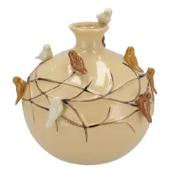 Vazen-DK Design Vaas Vogels - zandkleurig - D14 x H14 cm