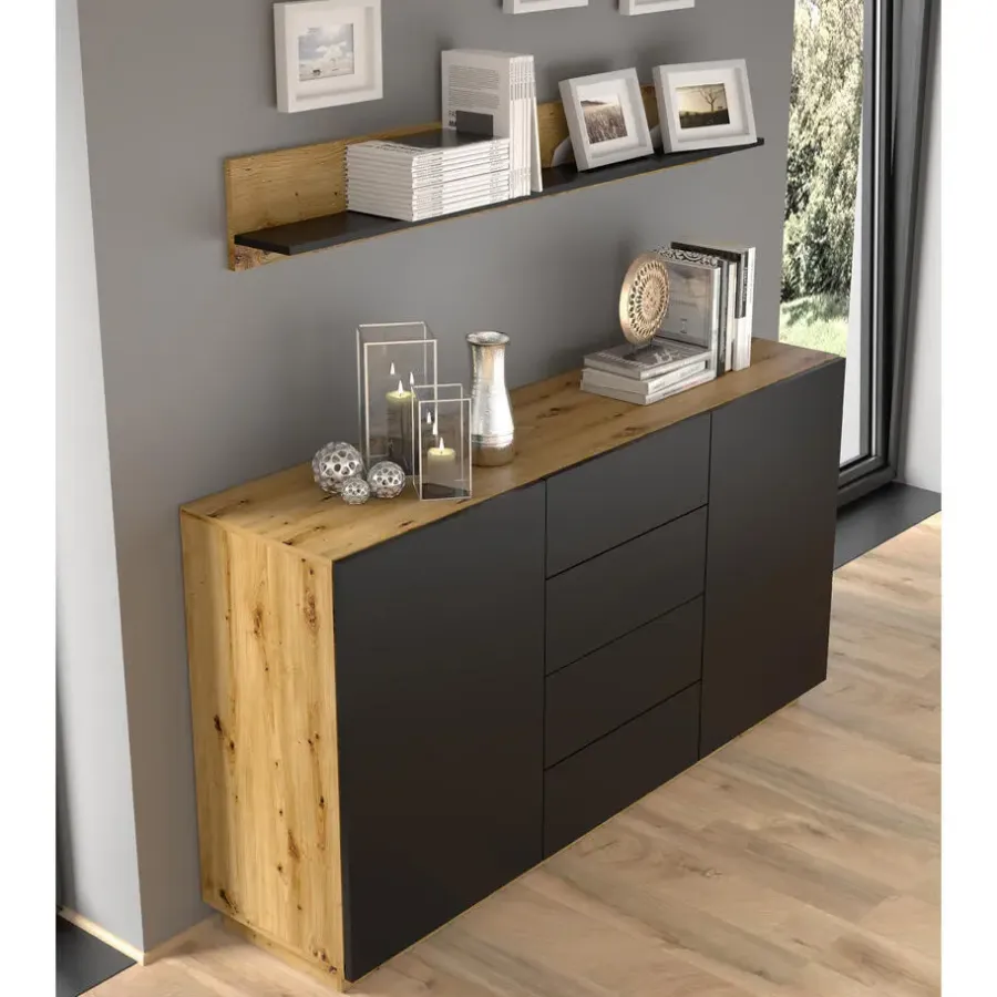 Dressoirs-AKL FURNITURE Dressoir Aura 89x164x41 Zwart
