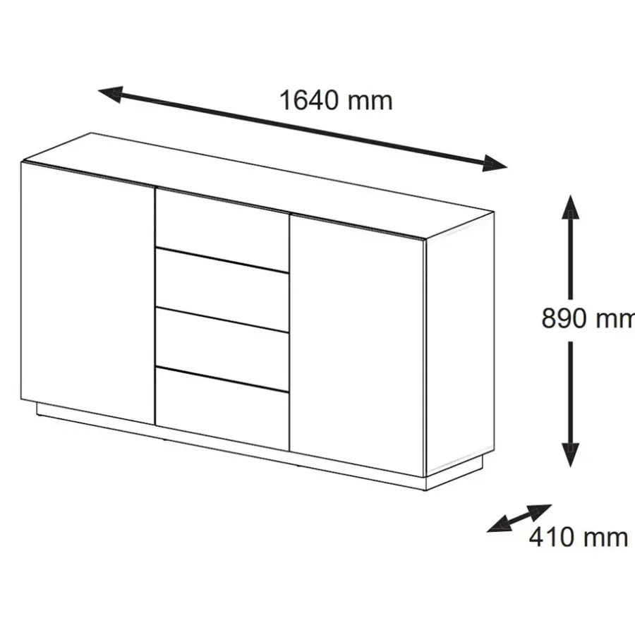 Dressoirs-AKL FURNITURE Dressoir Aura 89x164x41 Zwart