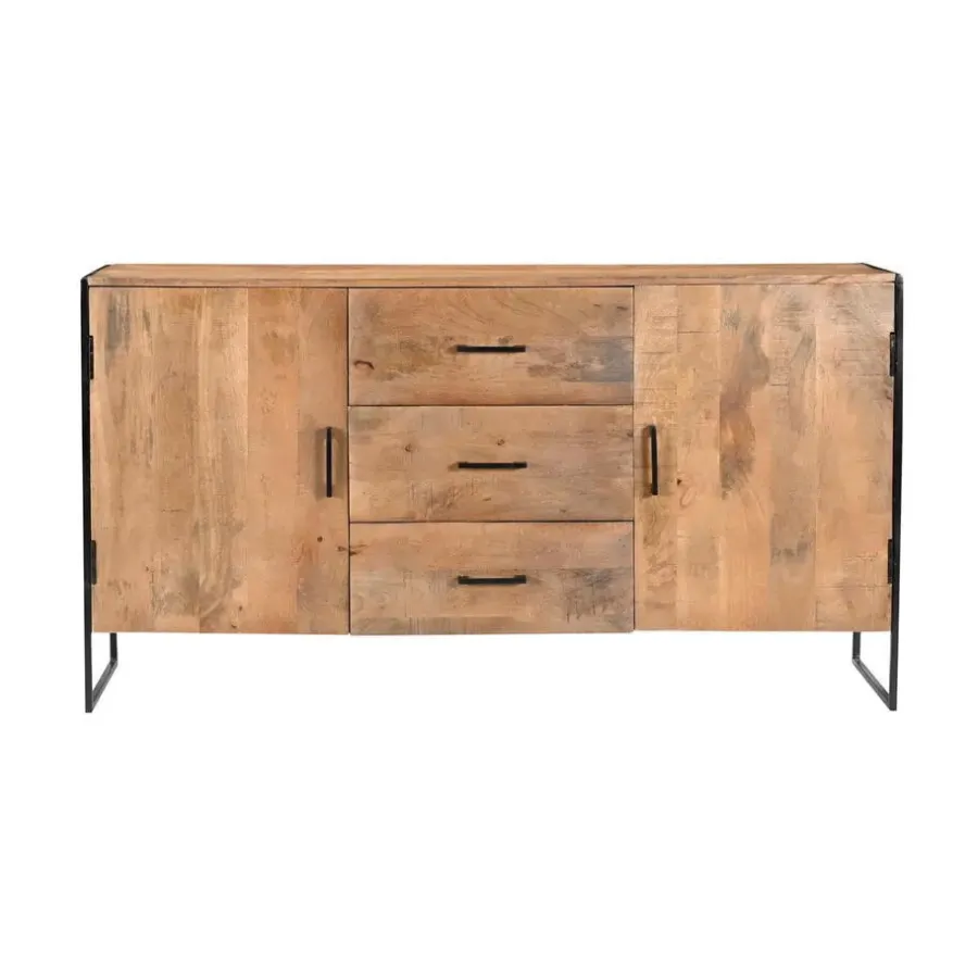 Livingfurn Dressoir Naturel Mangohout - Metaal - 150x40x80cm - Elin