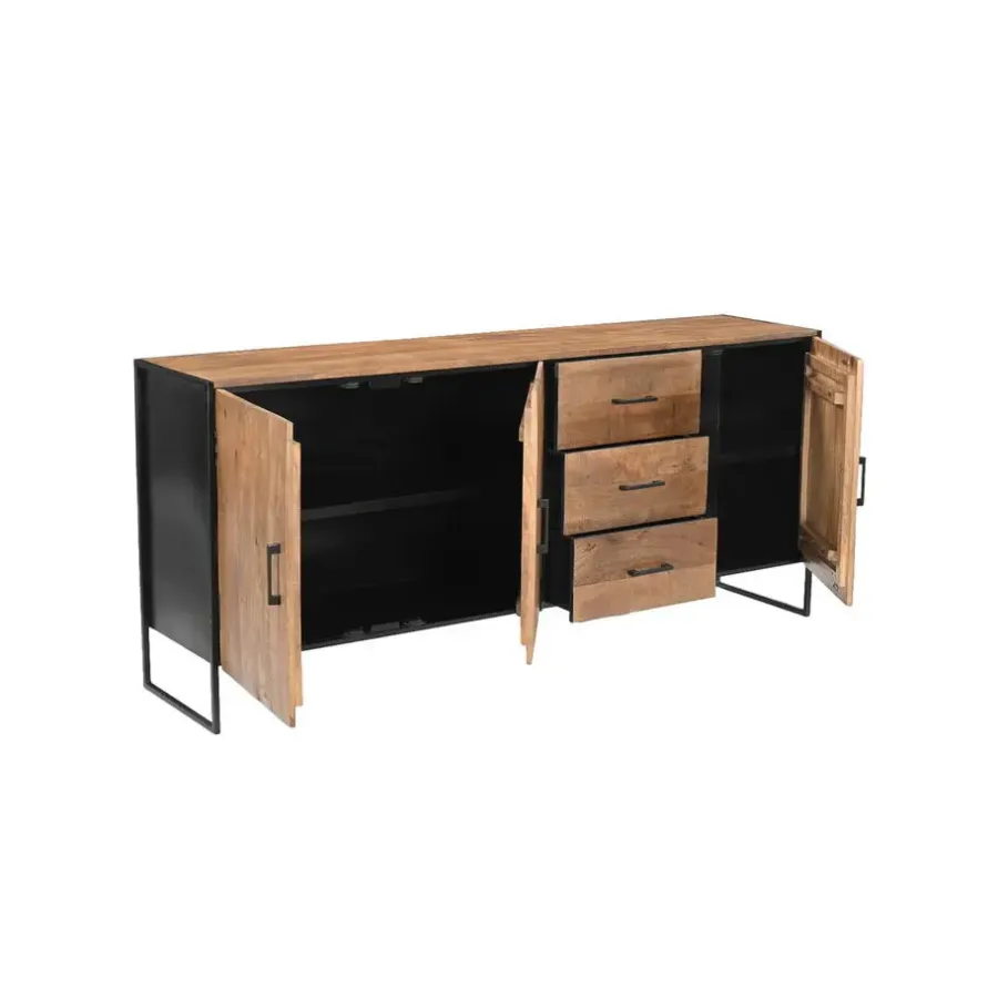 Dressoirs-Livingfurn Dressoir Naturel Mangohout - Metaal - 180x40x80cm - Elin