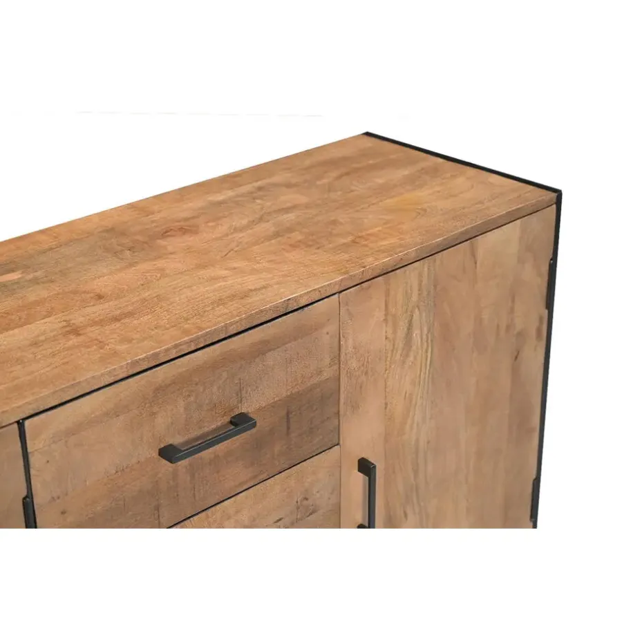 Dressoirs-Livingfurn Dressoir Naturel Mangohout - Metaal - 180x40x80cm - Elin