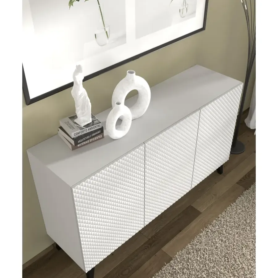 Dressoirs-Homlando Dressoir Ravenna PC 150 3D glanzend wit (fronten) deuren gefreesd