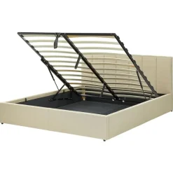 2-Persoons Bedden-Beliani DREUX - Bed met opbergruimte - Beige - 160 x 200 cm - Polyester