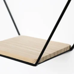 Wandrekken-IVOL Driedubbel zeshoekig metalen wandrek met 3 houten plankjes - 40,5x41 cm - Zwart