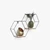 IVOL Dubbel zeshoekig metalen wandrek met 2 houten plankjes - 30,5x41 cm - Zwart