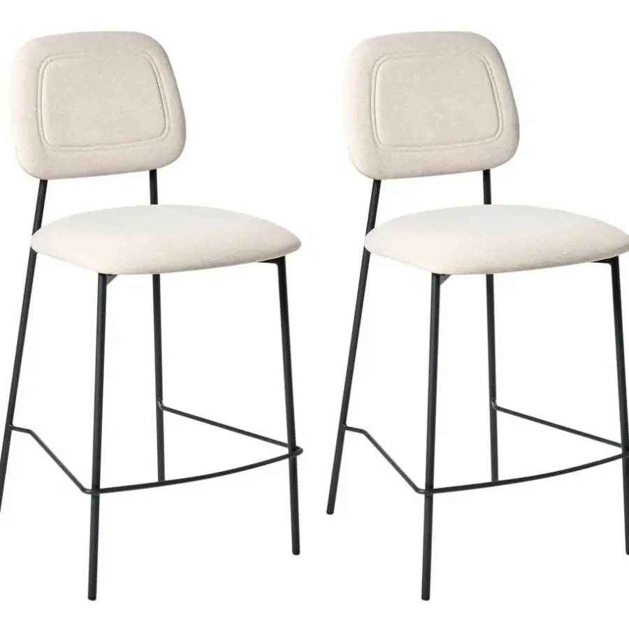 Leen Bakker DUETTE - Barkruk set van 2 - Lichtbeige - Fluweel