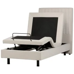 1-Persoons Bedden-Beliani DUKE II - Eenpersoonsbed - Beige - 90 x 200 cm - Polyester