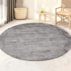 Vloerkleden Kinderkamer-Dutch Lifestyle - Viscose - Vloerkleed - 115cm rond - Grijs