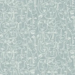 Behang-Dutch Wallcoverings - Arty Faces blauwgroen/wit - 0,53x10,05m