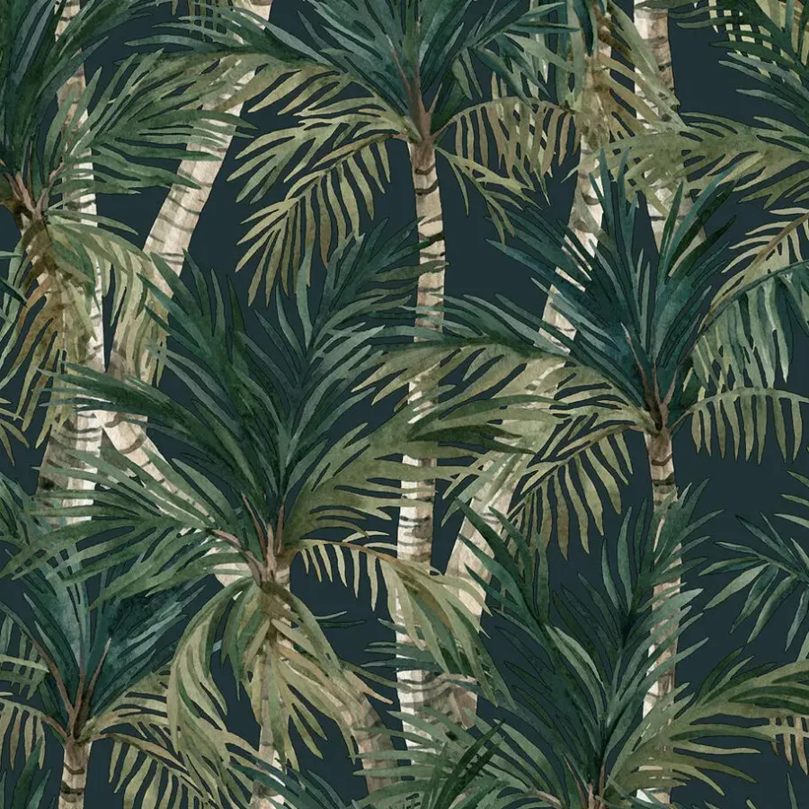 Behang-Dutch Wallcoverings - Eden palmbomen zwart/groen - 0,53x10,05m