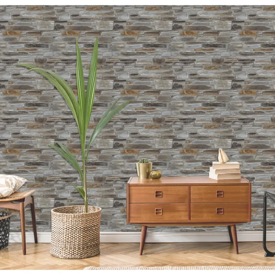 Behang-Dutch Wallcoverings - Exposure steen bruin/grijs - 0,53x10,05m