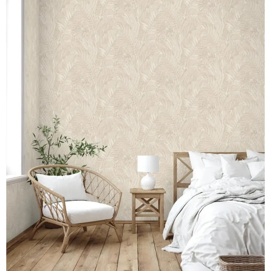 Behang-Dutch Wallcoverings - Grace Tropical palm leaf beige - GR322102