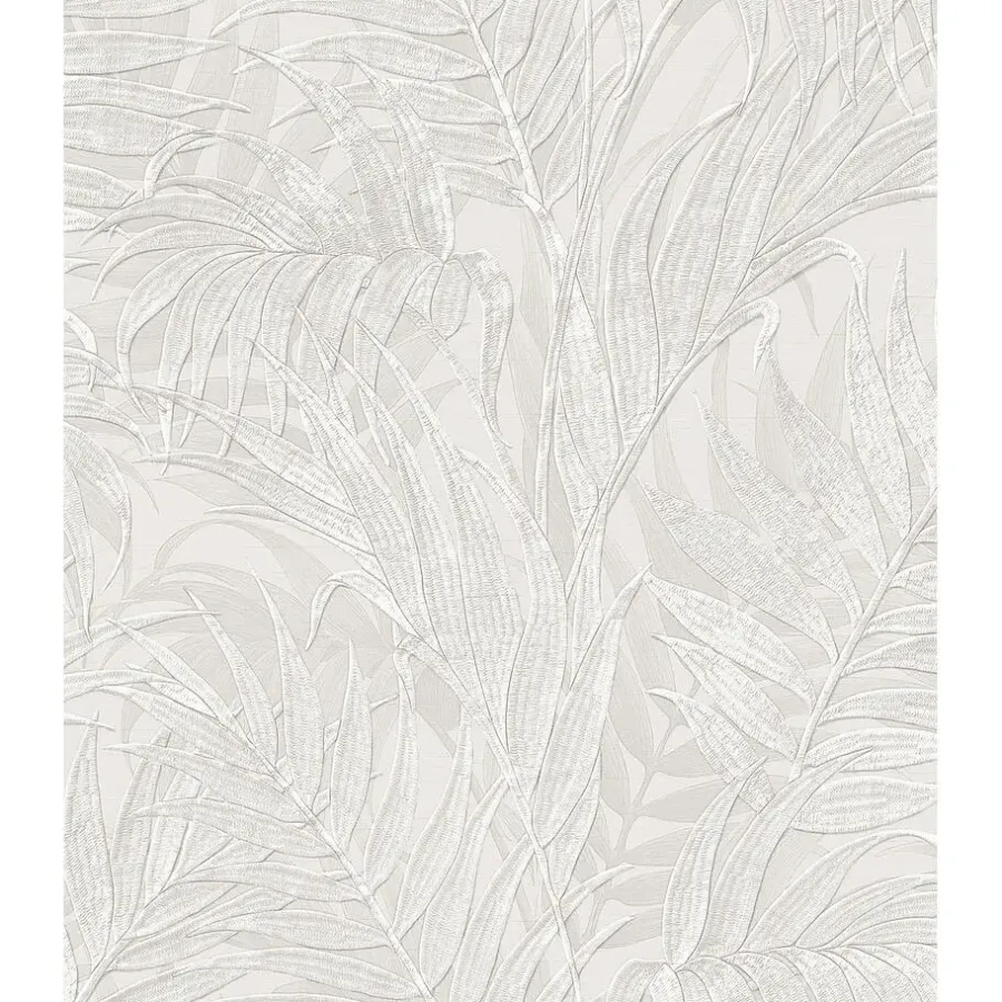 Behang-Dutch Wallcoverings - Grace Tropical palm leaf silver - GR322101