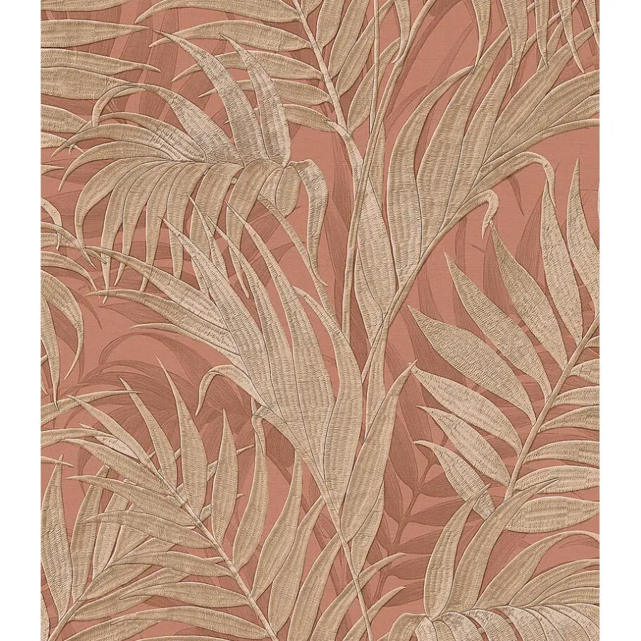 Behang-Dutch Wallcoverings - Grace Tropical palm leaf brown/gold - GR322106