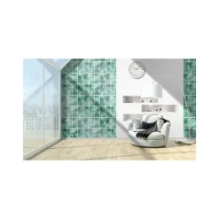 Behang-Dutch Wallcoverings - Horizons raam/bladeren blauwgroen - 0,53x10,05m