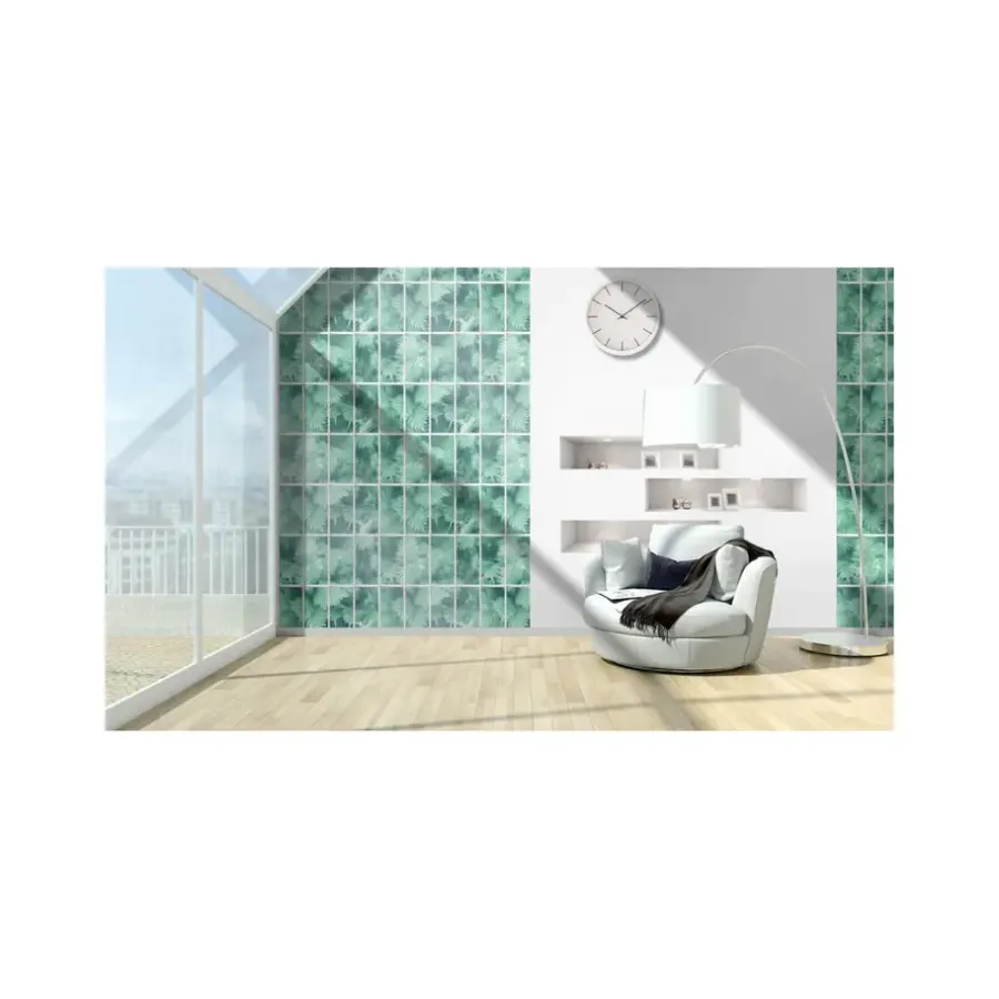 Behang-Dutch Wallcoverings - Horizons raam/bladeren blauwgroen - 0,53x10,05m