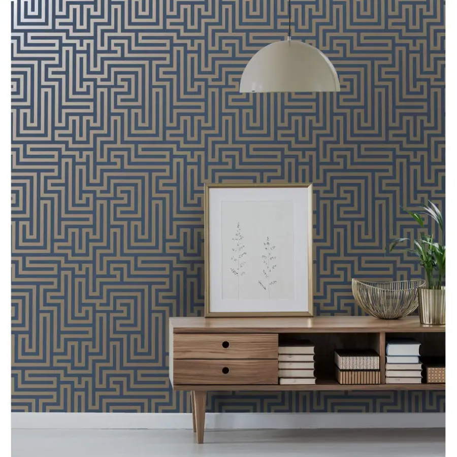 Behang-Dutch Wallcoverings - Indulgence Maze navy - 0,53x10,05m