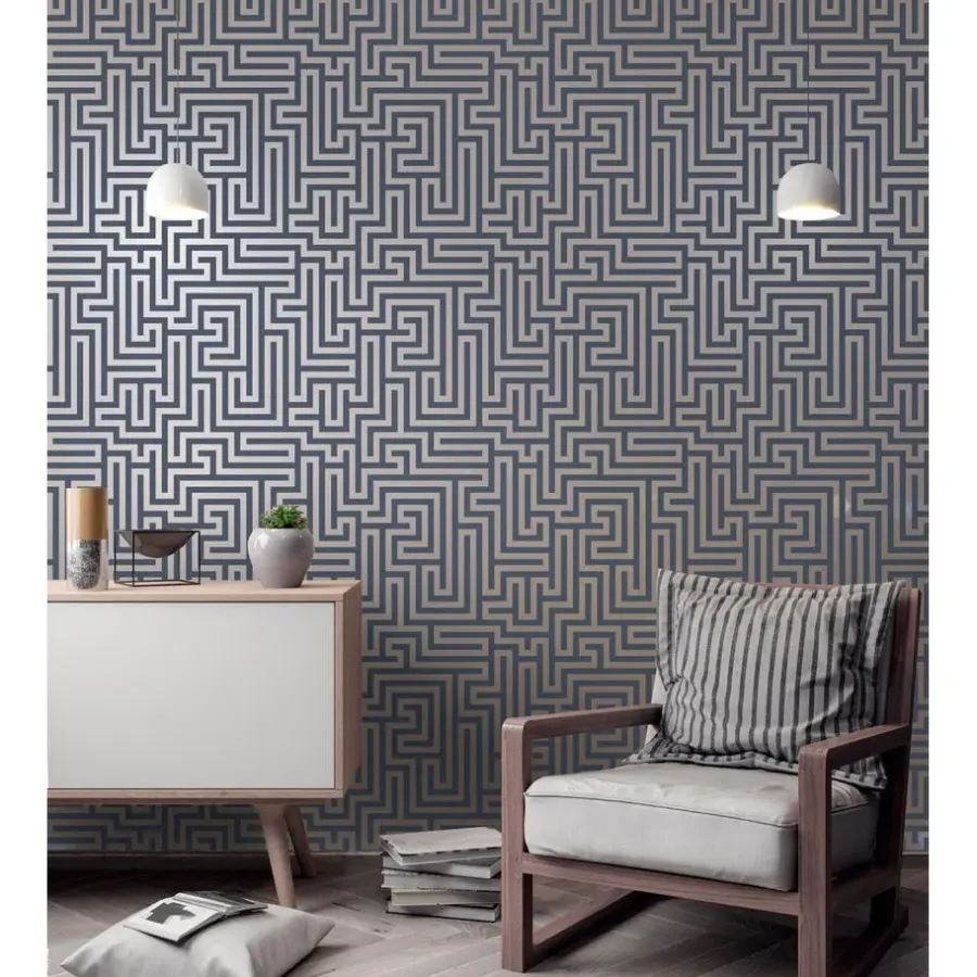 Behang-Dutch Wallcoverings - Indulgence Maze navy - 0,53x10,05m