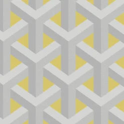Behang-Dutch Wallcoverings - Indulgence Trident geo grey/yellow -0,53x10,05m