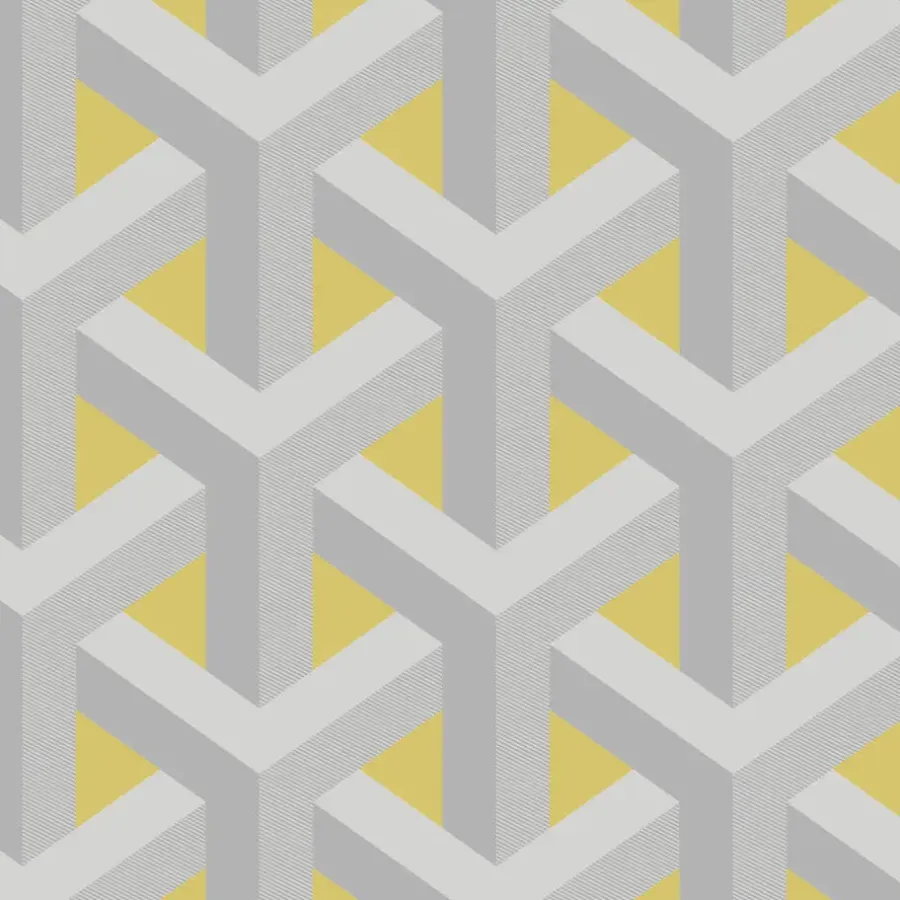 Behang-Dutch Wallcoverings - Indulgence Trident geo grey/yellow -0,53x10,05m