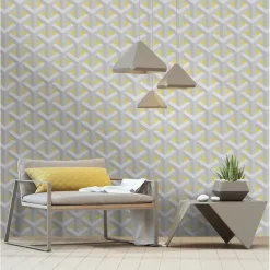 Behang-Dutch Wallcoverings - Indulgence Trident geo grey/yellow -0,53x10,05m