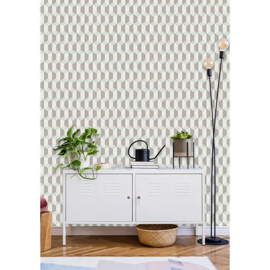 Behang-Dutch Wallcoverings - Inspiration Wall kubus blauw - 0,53x10,05m