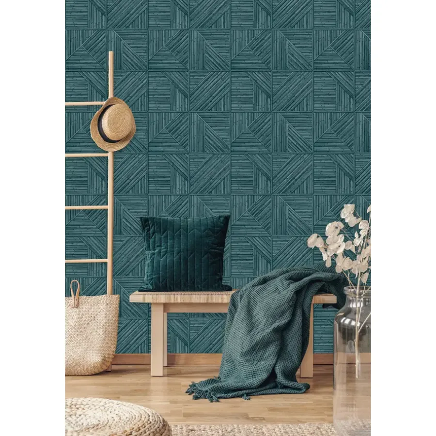 Behang-Dutch Wallcoverings - Jungle Fever Paglia blauw - 0,53x10,05m