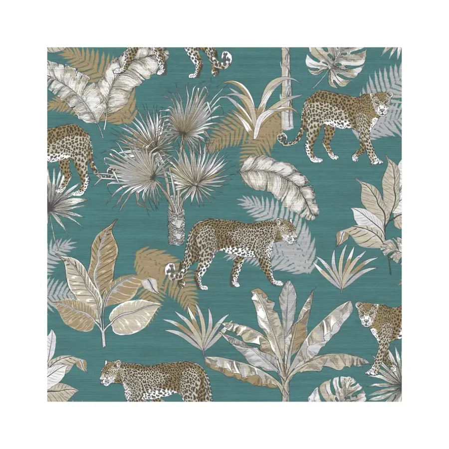 Dutch Wallcoverings - Jungle Fever Leopard blauw/beige - 0,53x10,05m