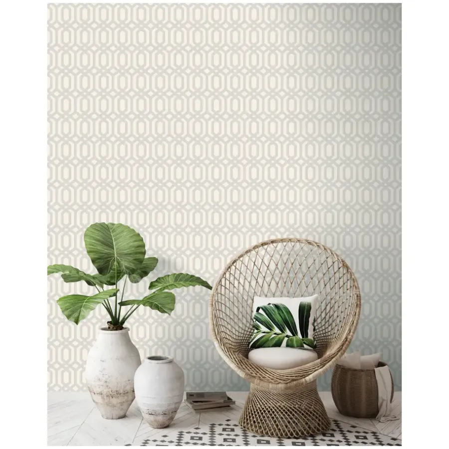 Dutch Wallcoverings - Myriad Kerala Trellis wit/zilver - 0,53x10,05m