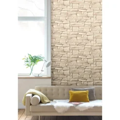 Behang-Dutch Wallcoverings - Nomad Dax steen beige - 0,53x10,05m