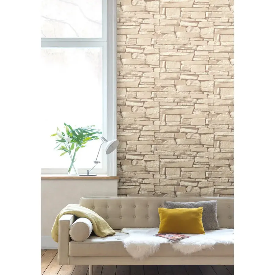Behang-Dutch Wallcoverings - Nomad Dax steen beige - 0,53x10,05m