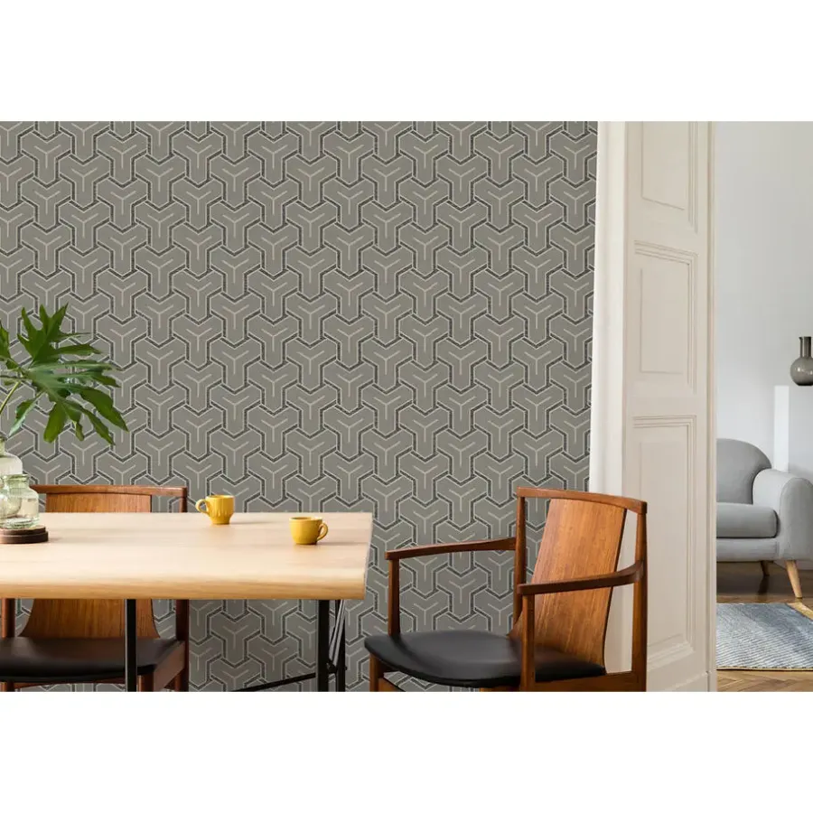 Behang-Dutch Wallcoverings - Onyx dessin grijs/beige - 0,53x10,05m