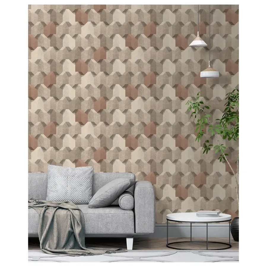 Dutch Wallcoverings - Reflets 3D dessin beige/bruin - 0,53x10,05m