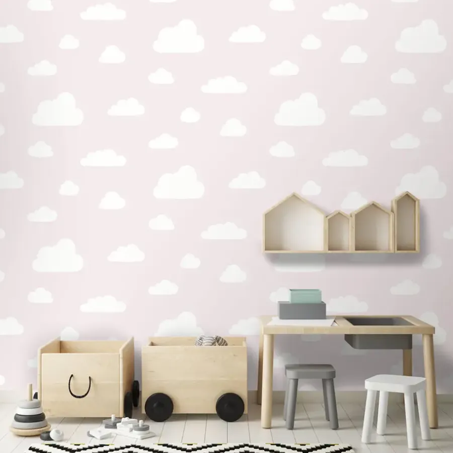 Behang-Dutch Wallcoverings behang - My Kingdom Clouds roze/wit - 0.53x10,05m
