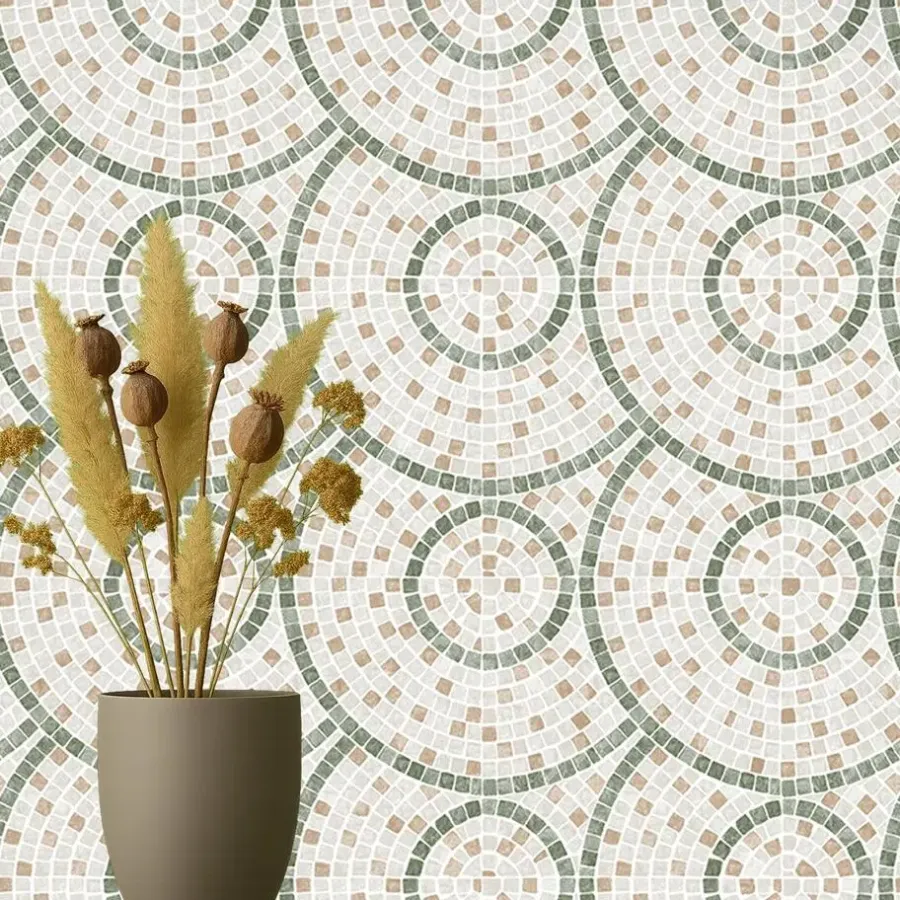 Behang-Dutch Wallcoverings Vliesbehang Artifice mozaïc tegel - beige/groen - 10m x 53cm