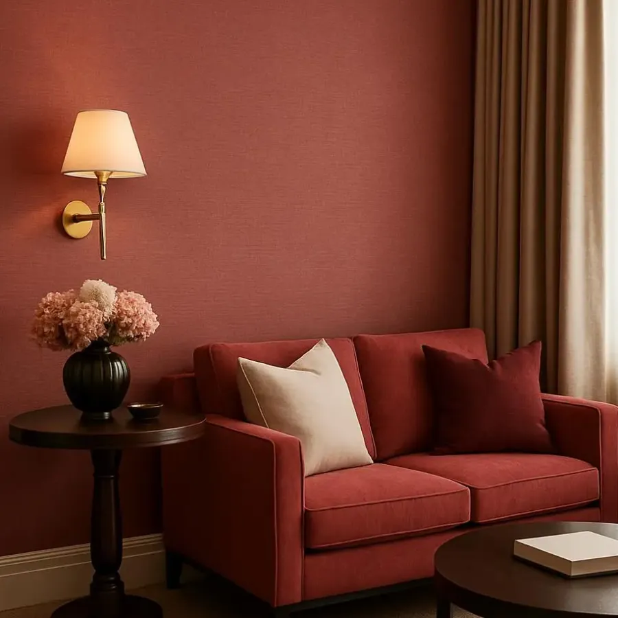 Behang-Dutch Wallcoverings Vliesbehang Linen & Textures uni - rood - 10,05m x 53cm